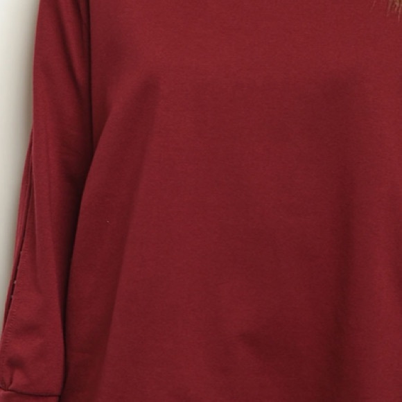 Burgundy Long bell sleeve mock neck knit tunic top - Picture 8 of 11